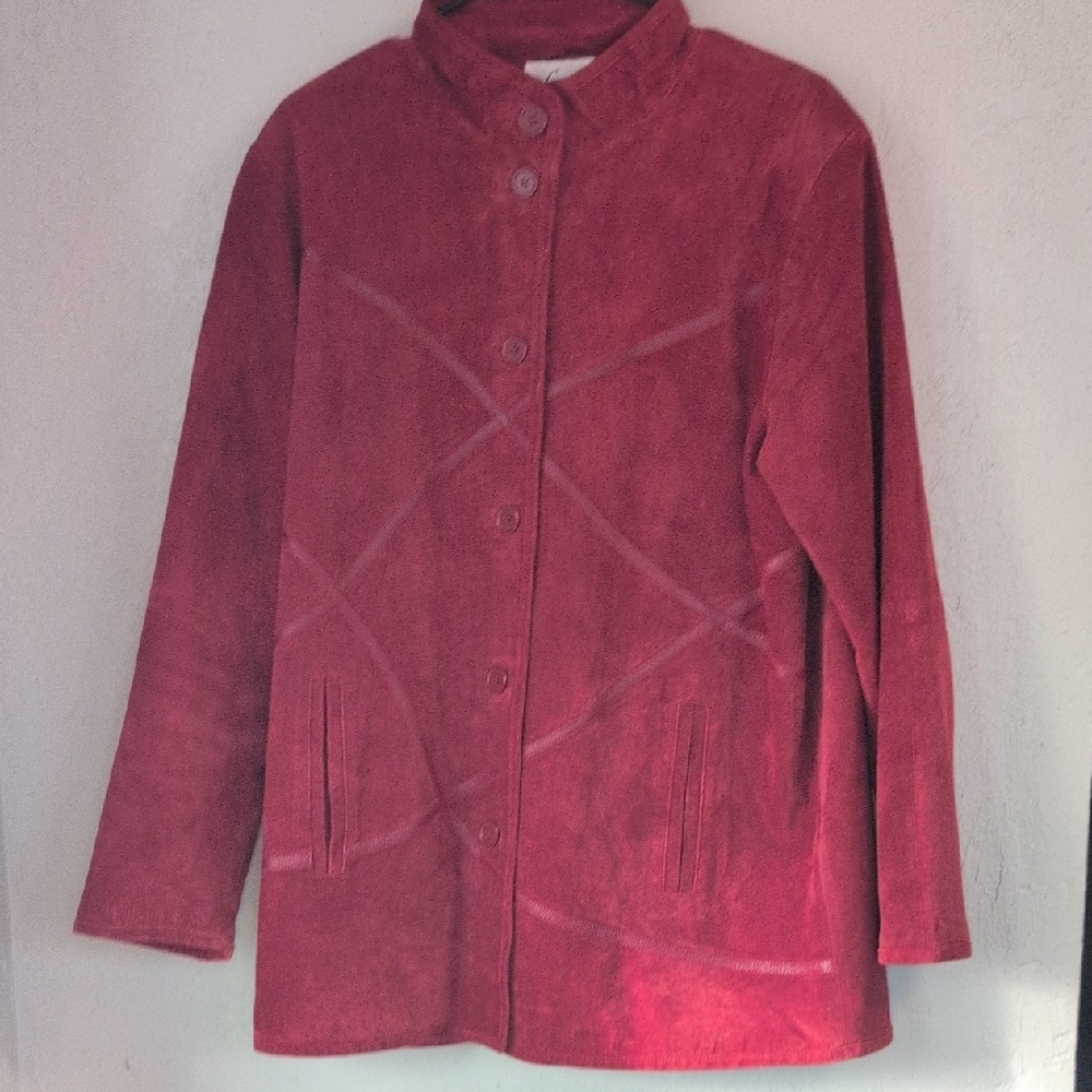 Leather Suede Jacket L Red Burgundy Boxy Boho Natural Cowgirl Hippie Festival